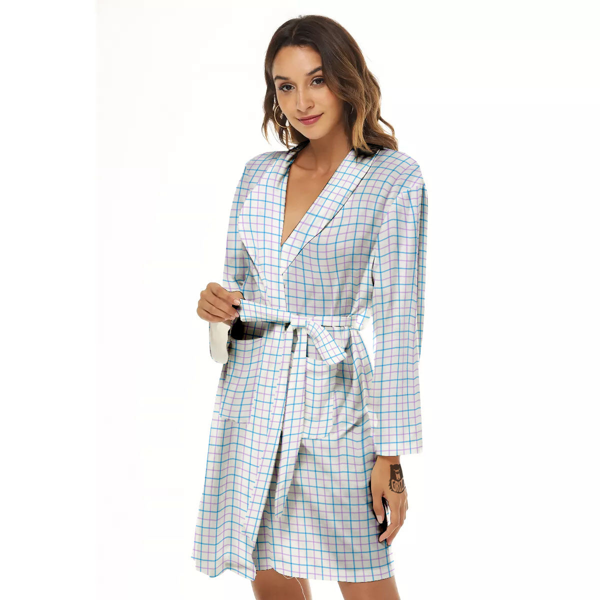 Tattersall Purple And Blue Line Print Pattern Women's Robe-grizzshop