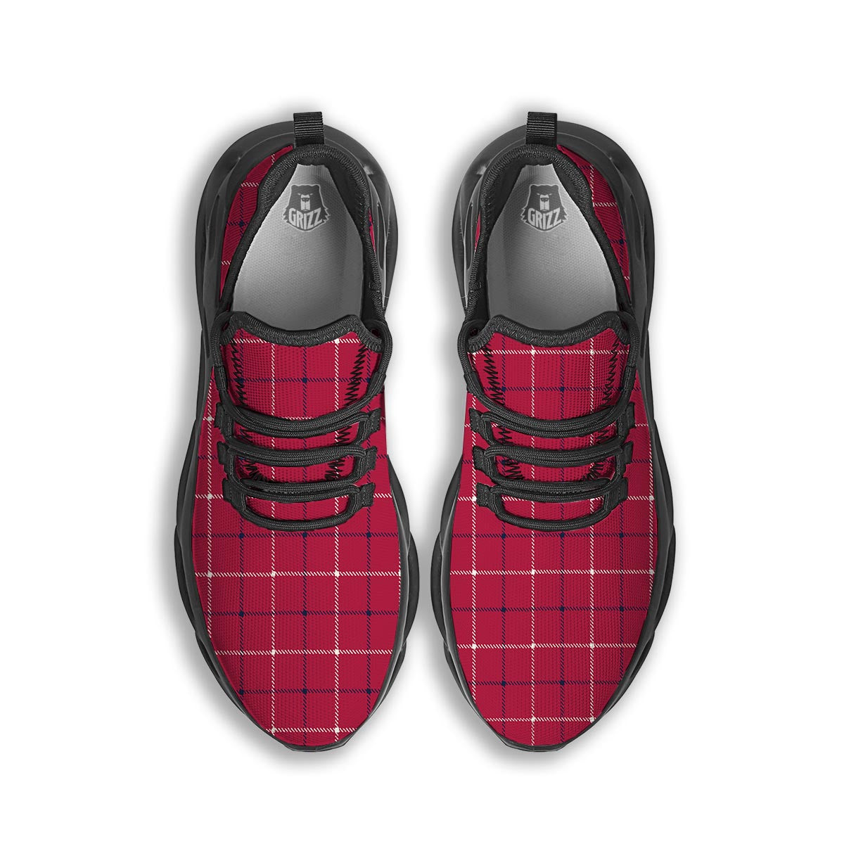 Tattersall Red Print Pattern Black Running Shoes-grizzshop