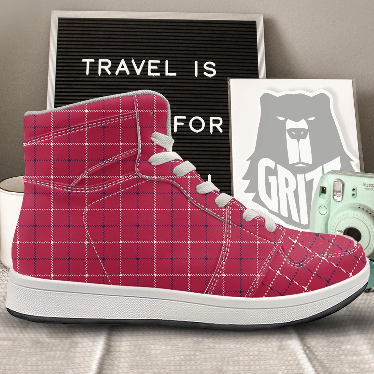 Tattersall Red Print Pattern High Top Sneakers-grizzshop