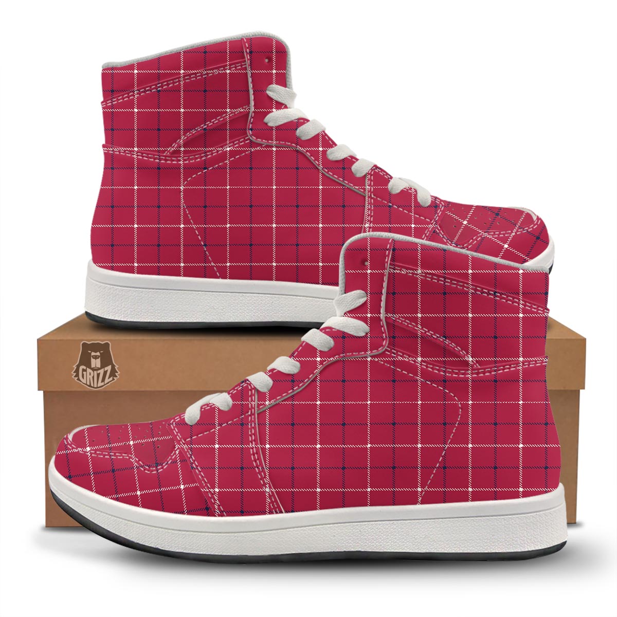 Tattersall Red Print Pattern High Top Sneakers-grizzshop