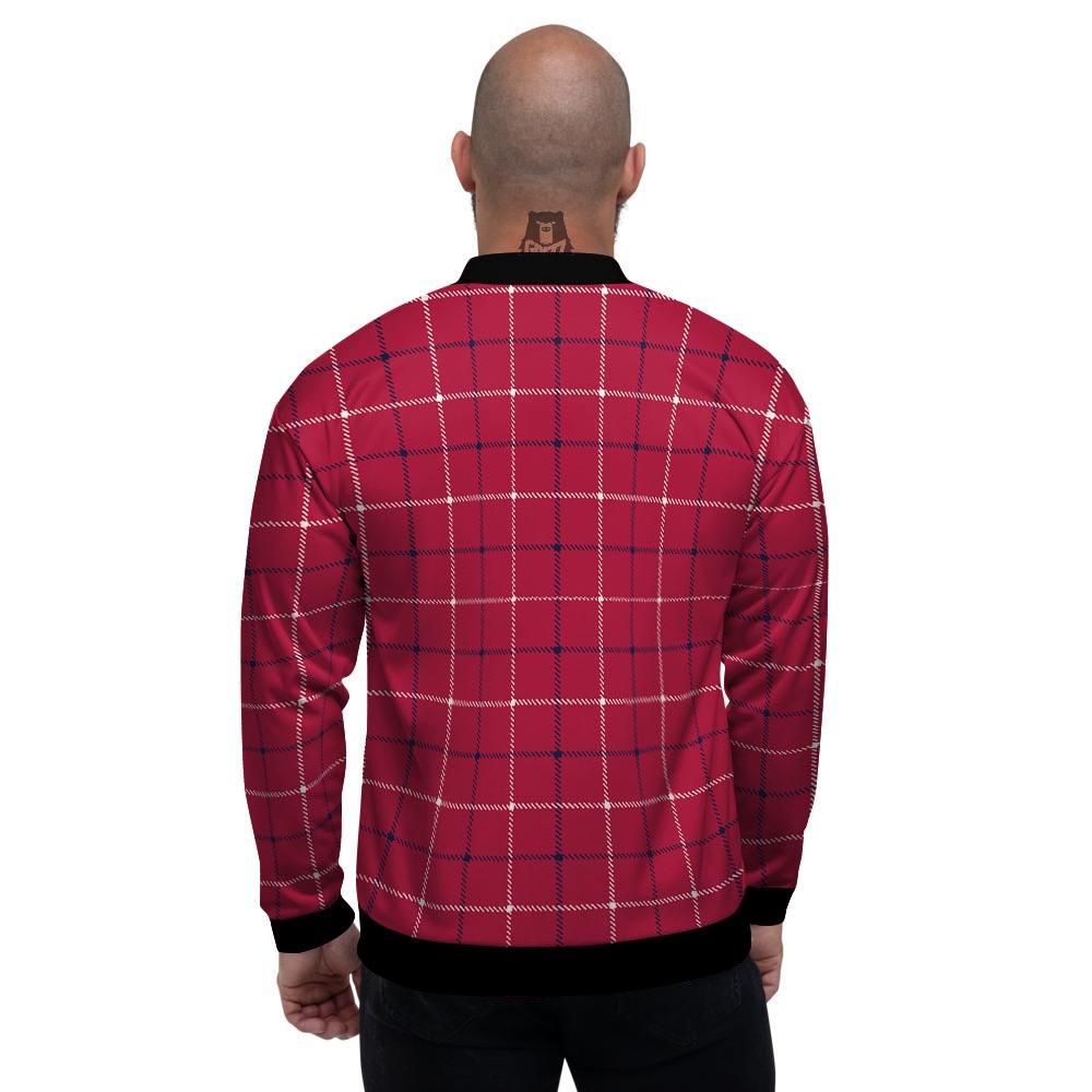 Tattersall Red Print Pattern Men's Bomber Jacket-grizzshop