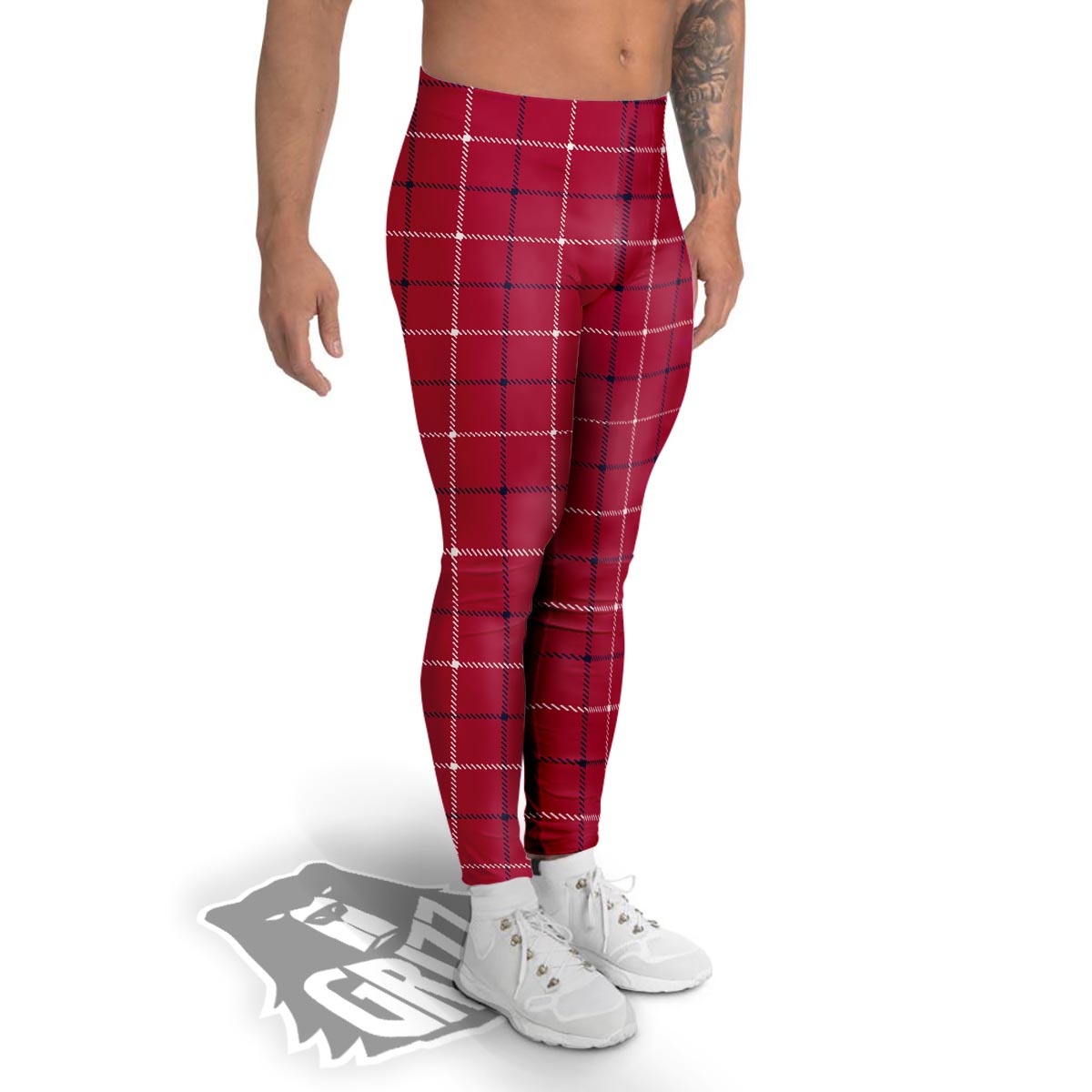 Tattersall Red Print Pattern Men's Leggings-grizzshop