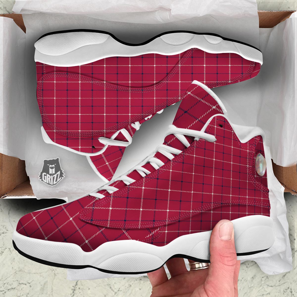 Tattersall Red Print Pattern White Basketball Shoes-grizzshop