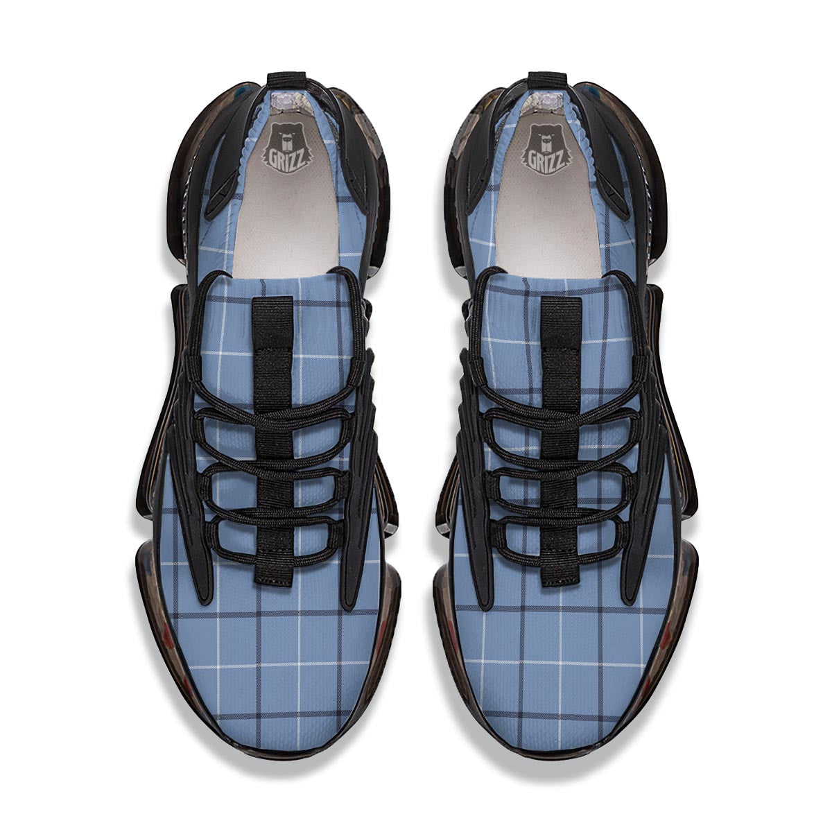 Tattersall Solf Blue Print Pattern Black Gym Shoes-grizzshop