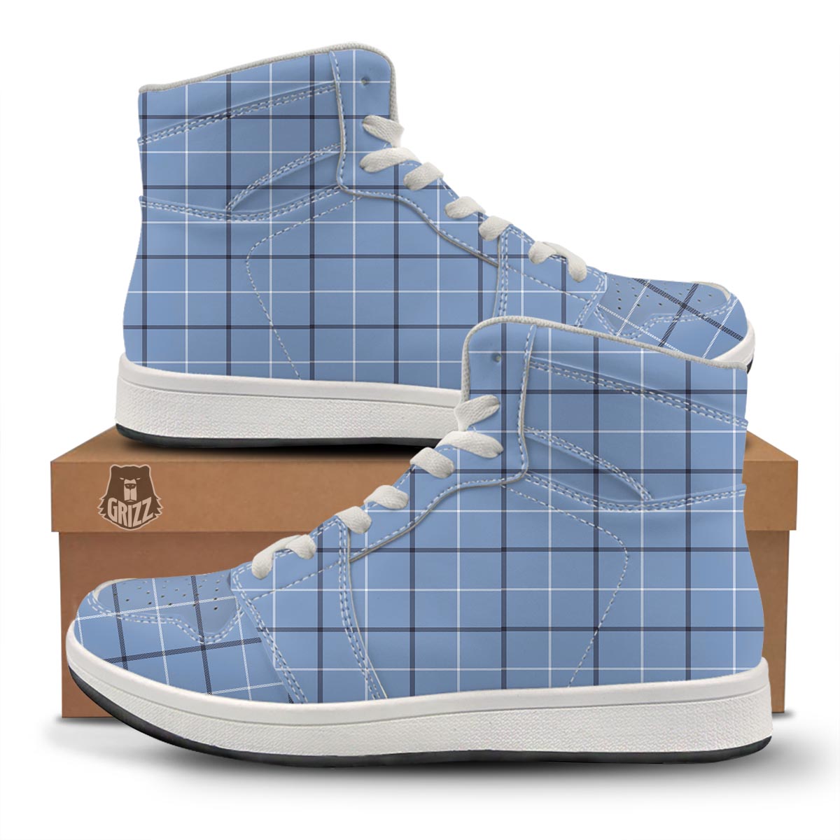 Tattersall Solf Blue Print Pattern High Top Sneakers-grizzshop