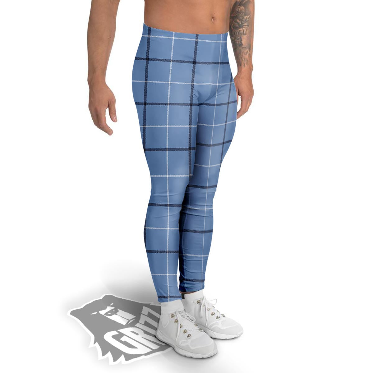 Tattersall Solf Blue Print Pattern Men's Leggings-grizzshop