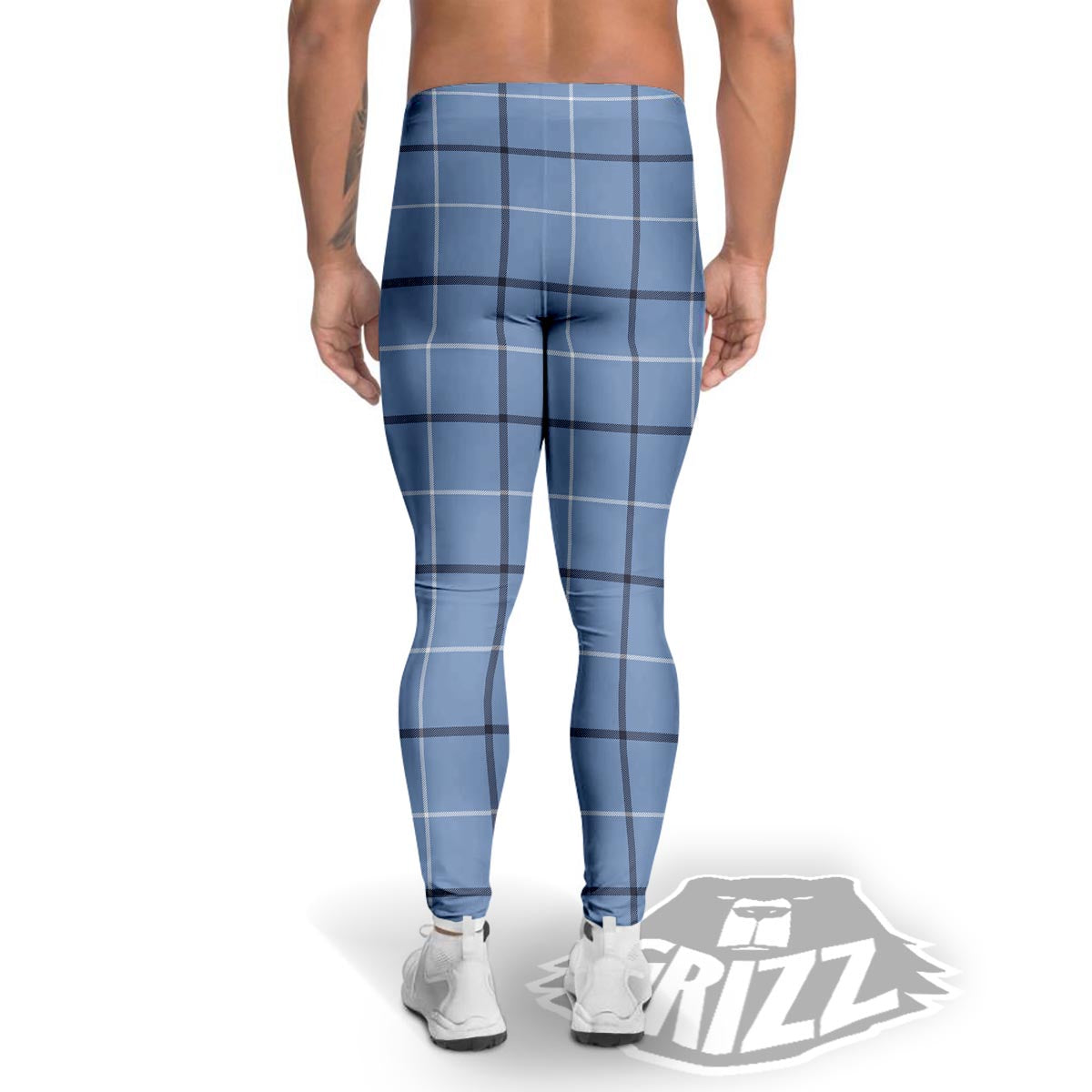 Tattersall Solf Blue Print Pattern Men's Leggings-grizzshop