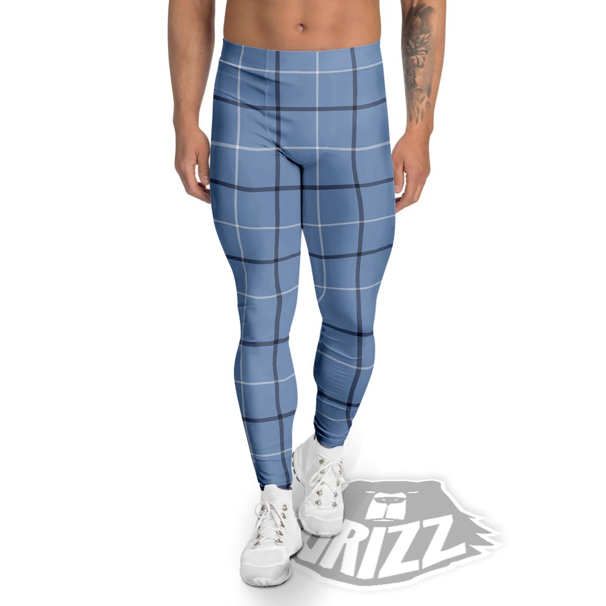 Tattersall Solf Blue Print Pattern Men's Leggings-grizzshop