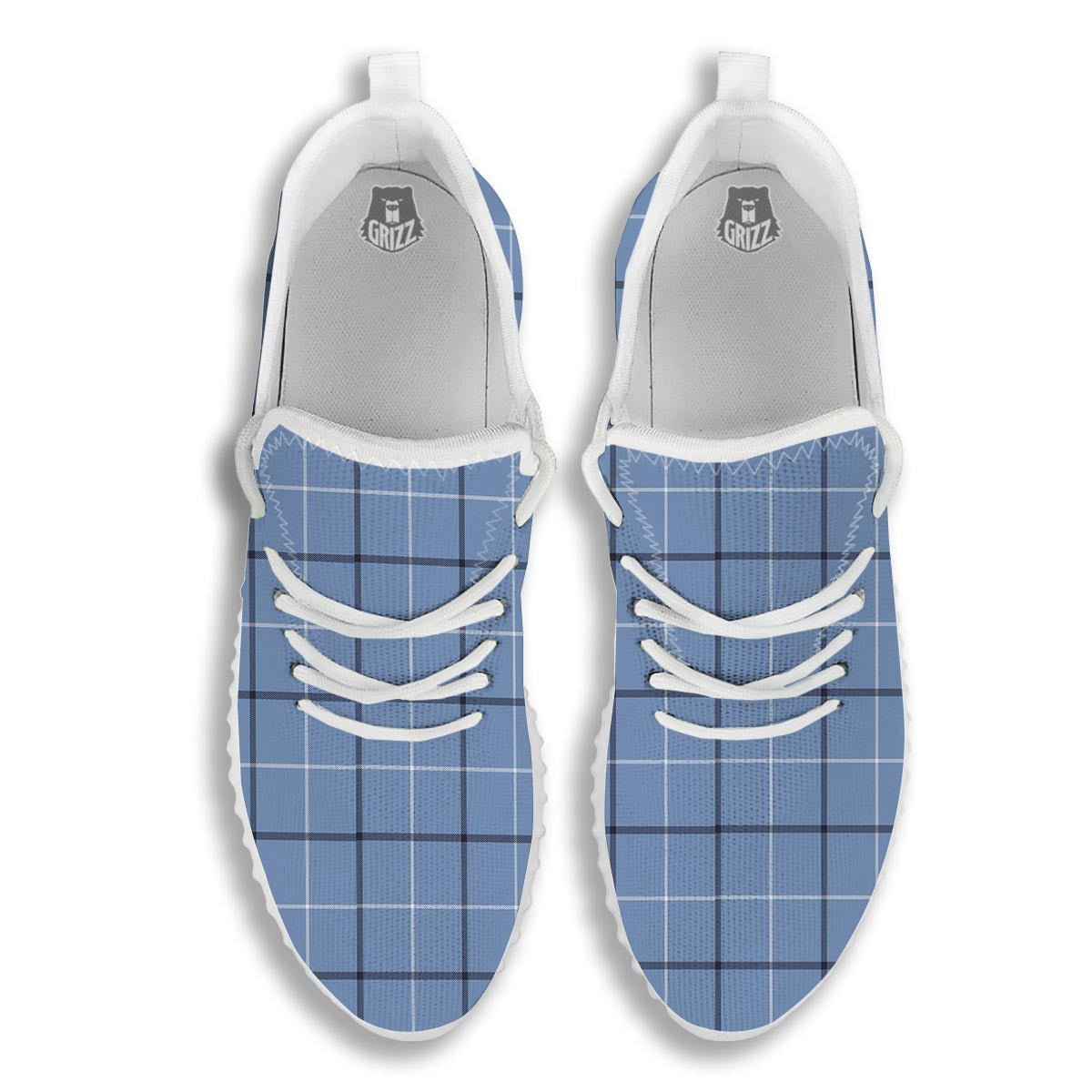 Tattersall Solf Blue Print Pattern White Walking Shoes-grizzshop