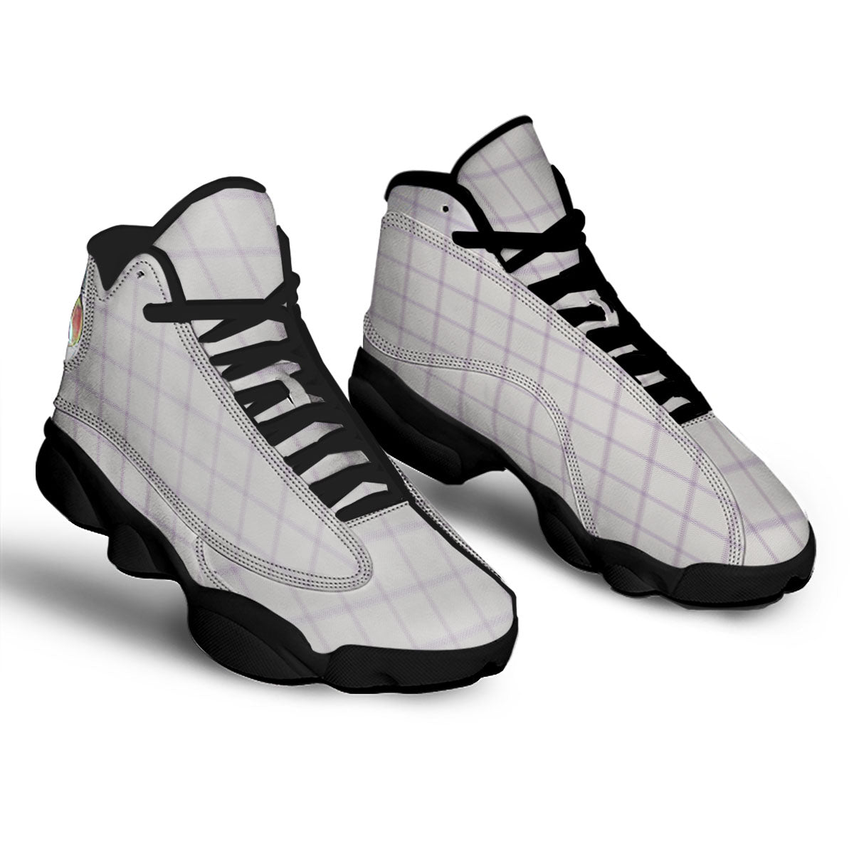 Tattersall White And Purple Print Pattern Black Basketball Shoes-grizzshop