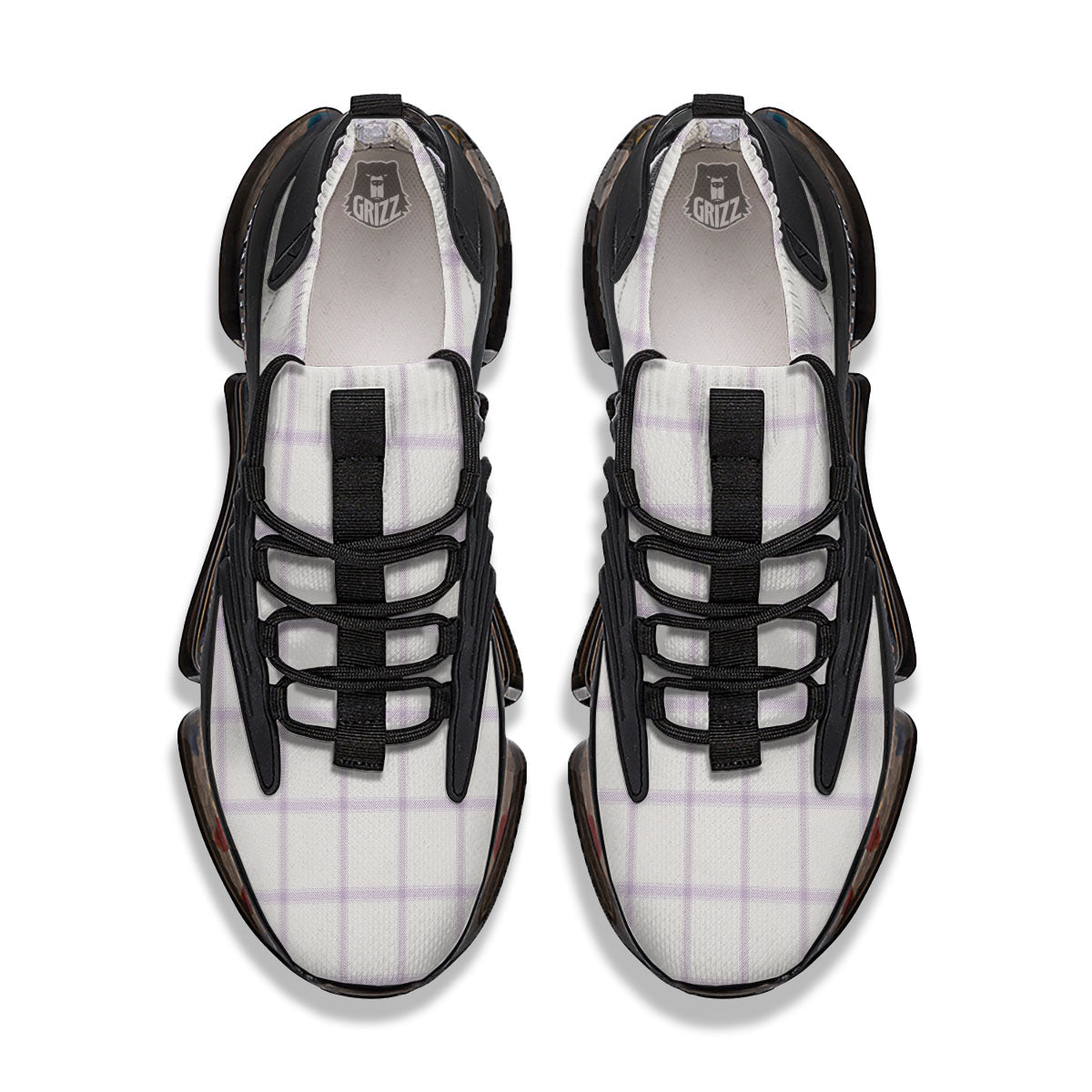 Tattersall White And Purple Print Pattern Black Gym Shoes-grizzshop