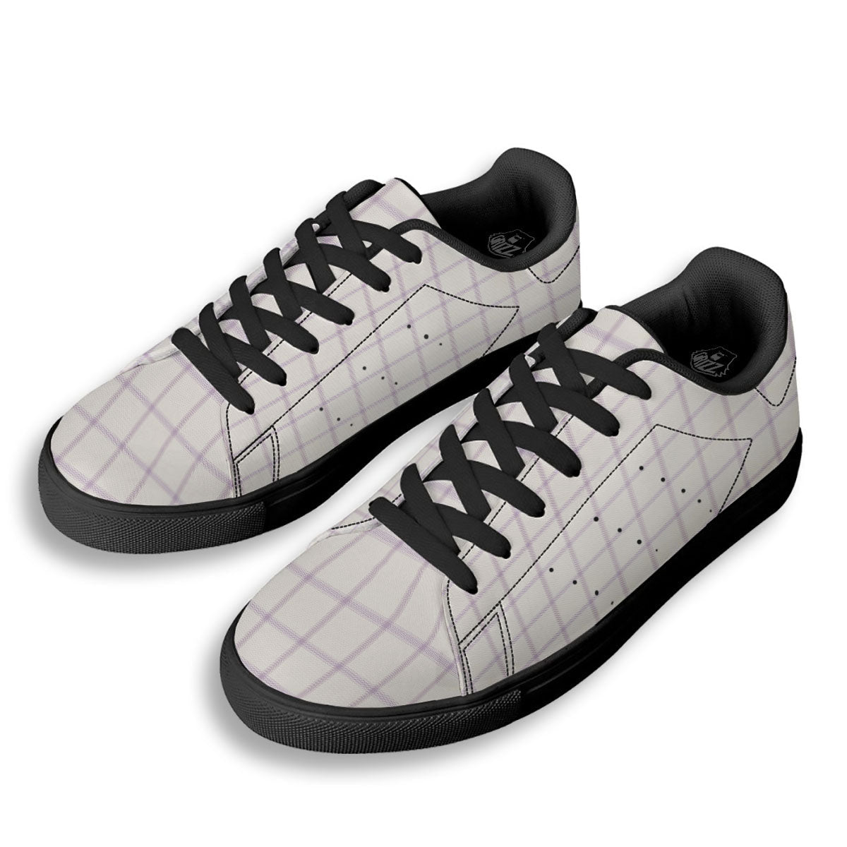 Tattersall White And Purple Print Pattern Black Low Top Sneakers-grizzshop