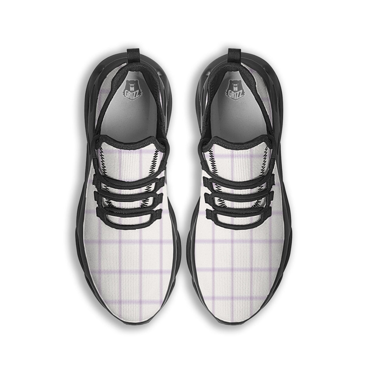 Tattersall White And Purple Print Pattern Black Running Shoes-grizzshop