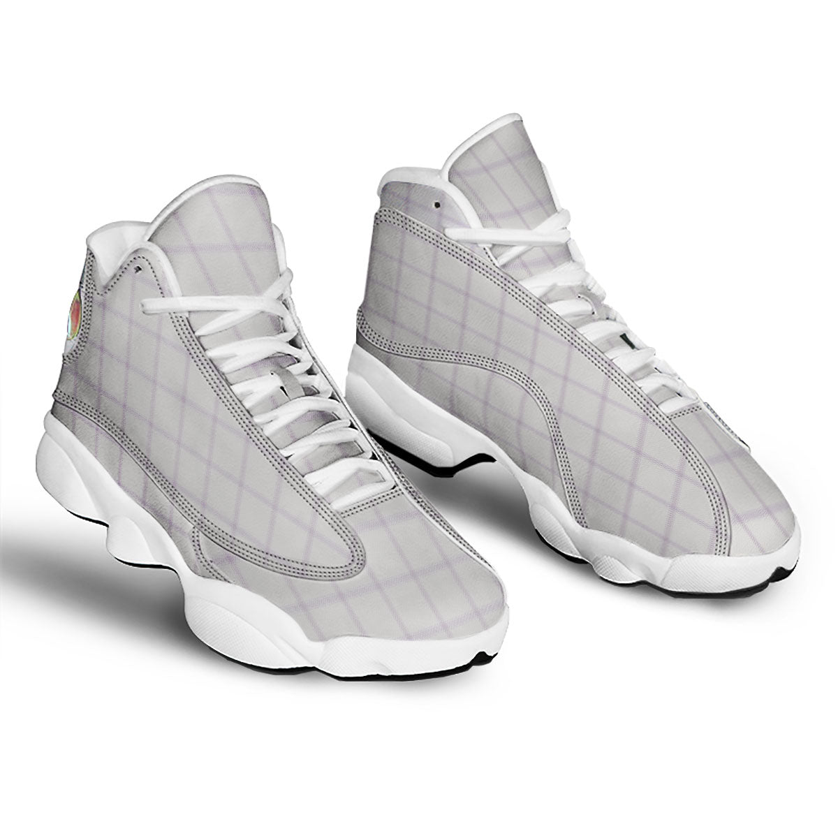 Tattersall White And Purple Print Pattern White Basketball Shoes-grizzshop
