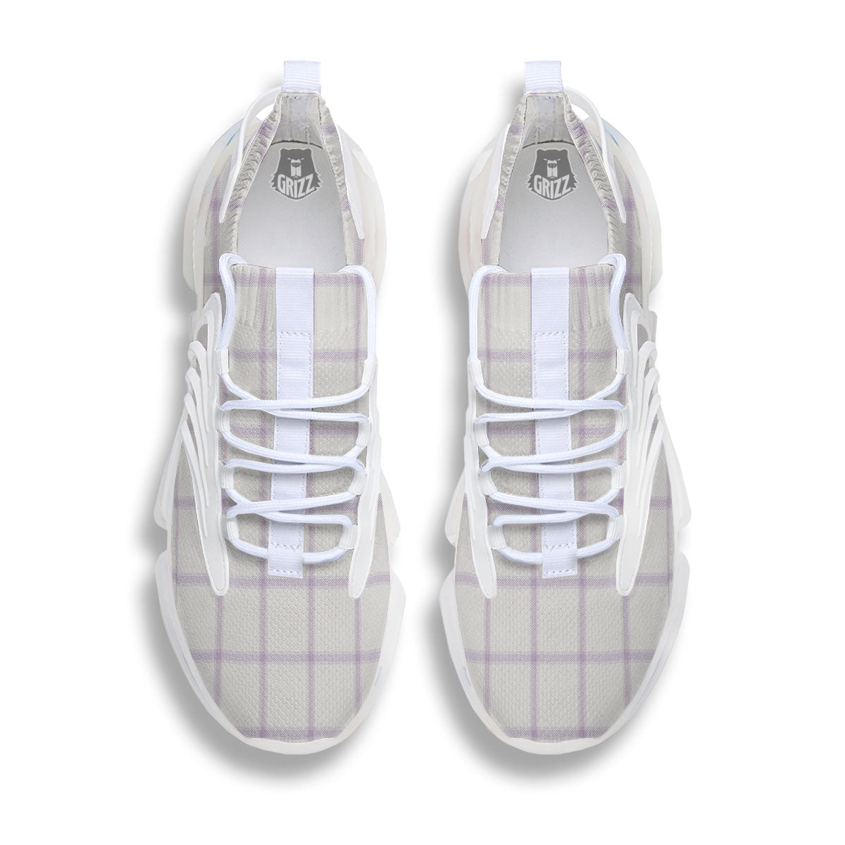 Tattersall White And Purple Print Pattern White Gym Shoes-grizzshop
