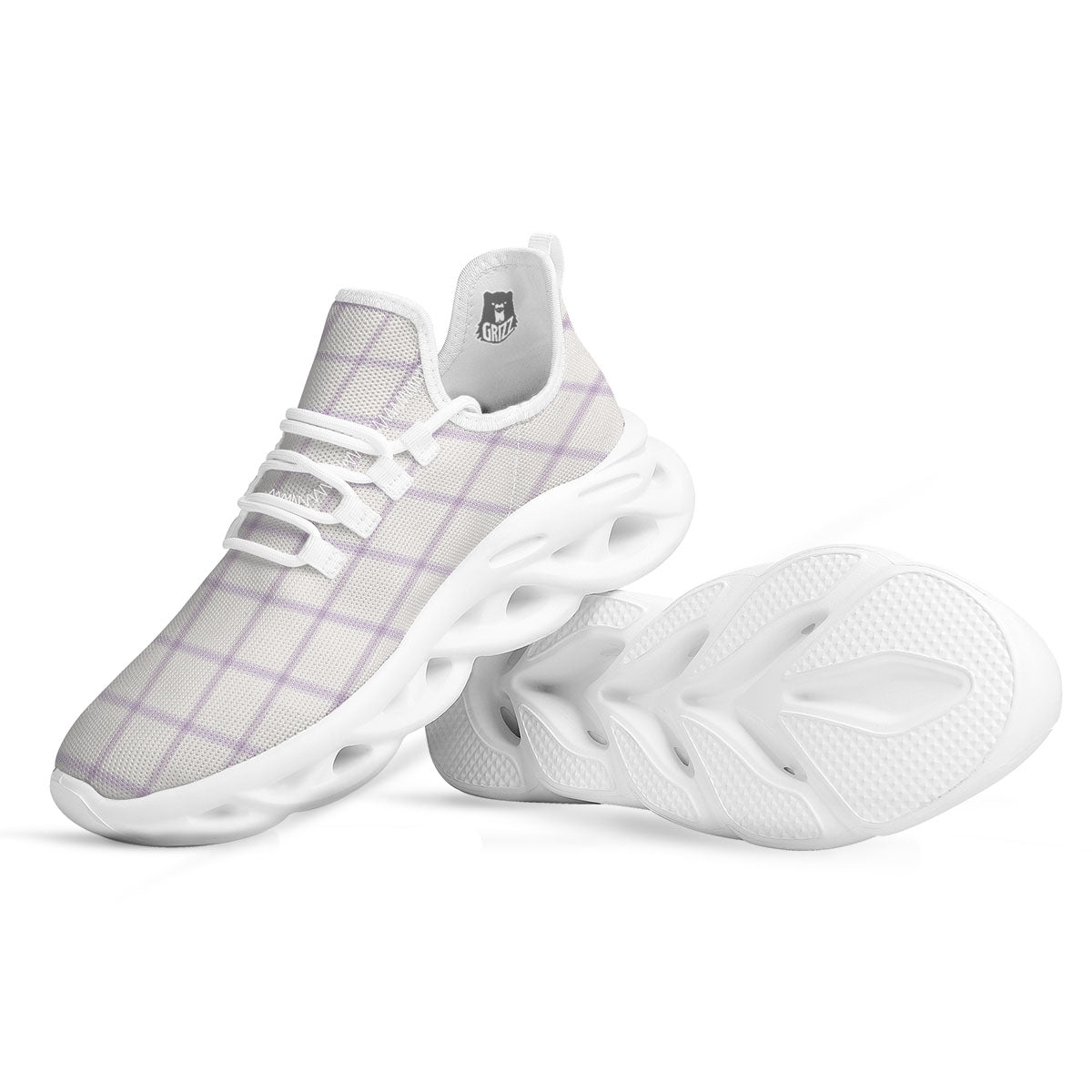 Tattersall White And Purple Print Pattern White Running Shoes-grizzshop