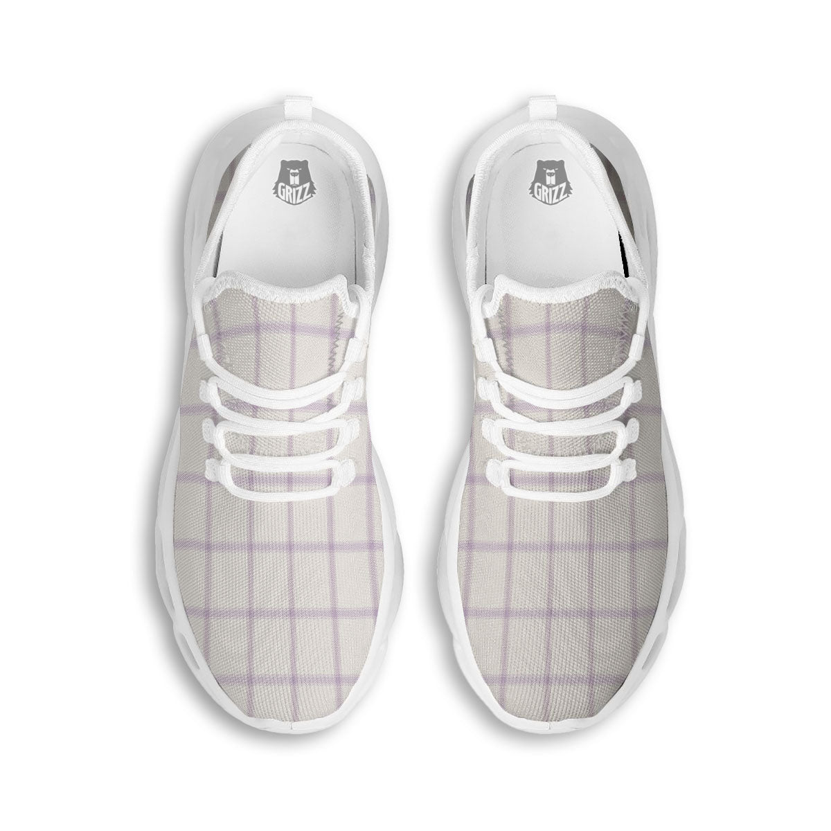 Tattersall White And Purple Print Pattern White Running Shoes-grizzshop
