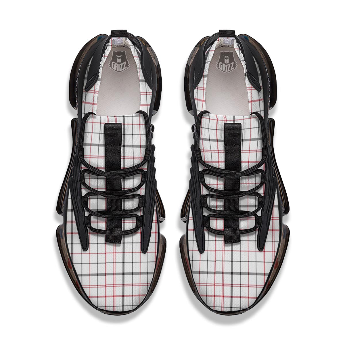 Tattersall White And Red Print Pattern Black Gym Shoes-grizzshop