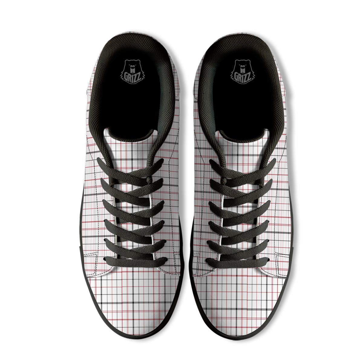Tattersall White And Red Print Pattern Black Low Top Sneakers-grizzshop