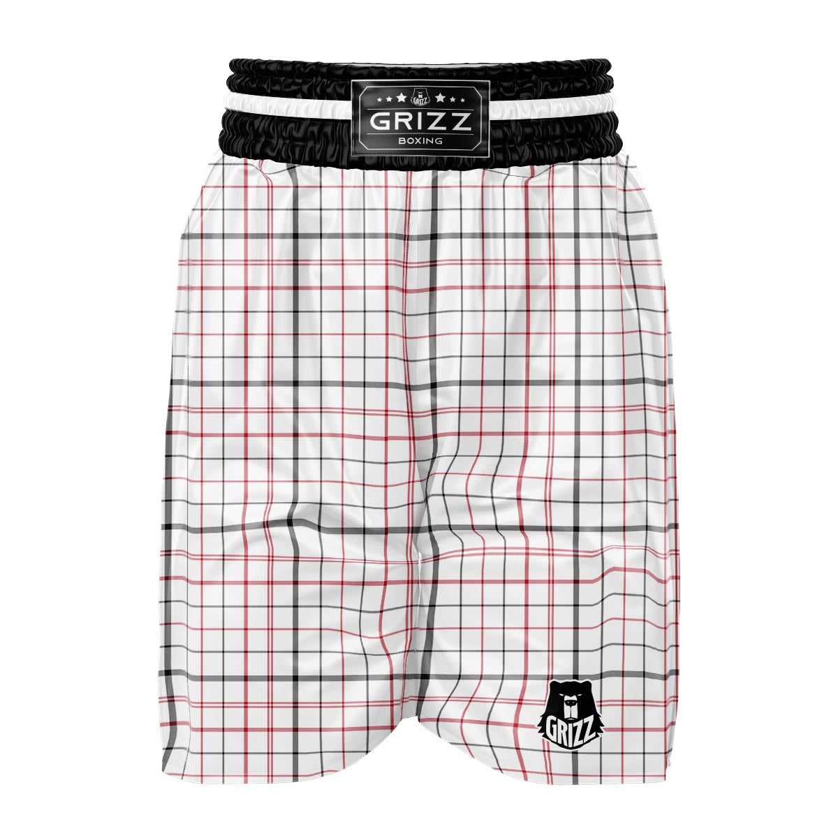 Tattersall White And Red Print Pattern Boxing Shorts-grizzshop