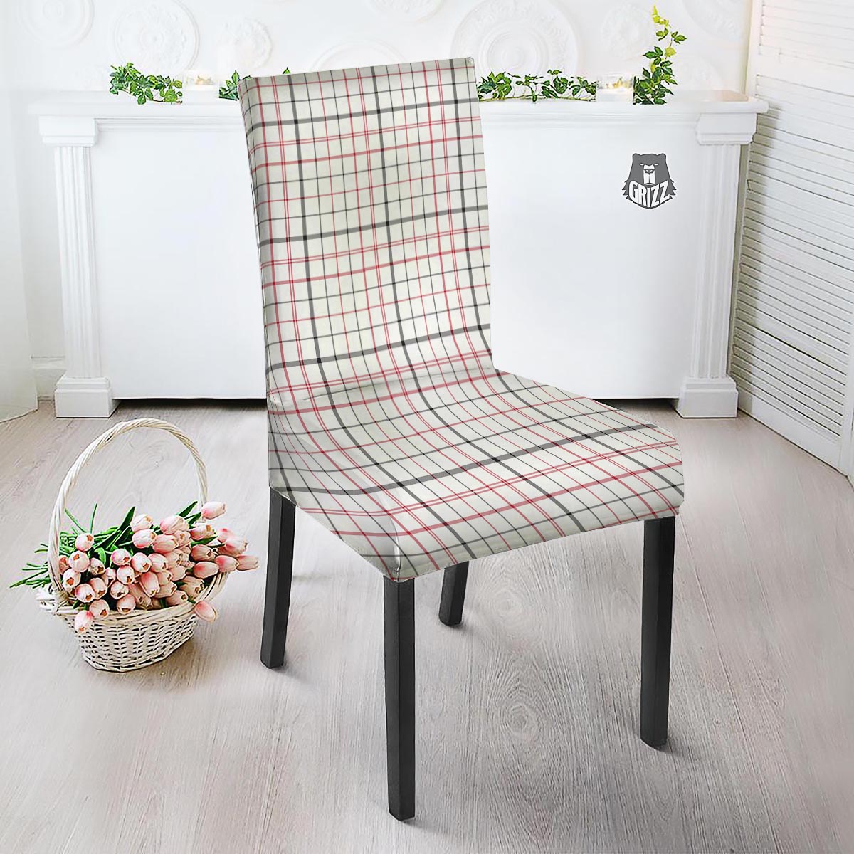 Tattersall White And Red Print Pattern Dining Chair Slipcover-grizzshop