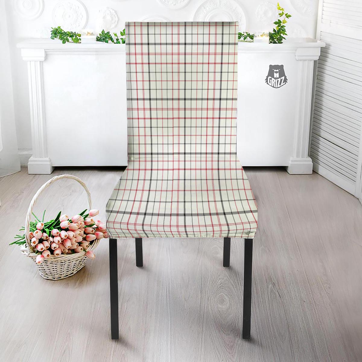 Tattersall White And Red Print Pattern Dining Chair Slipcover-grizzshop
