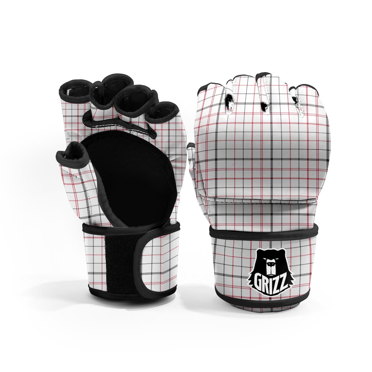 Tattersall White And Red Print Pattern MMA Gloves-grizzshop