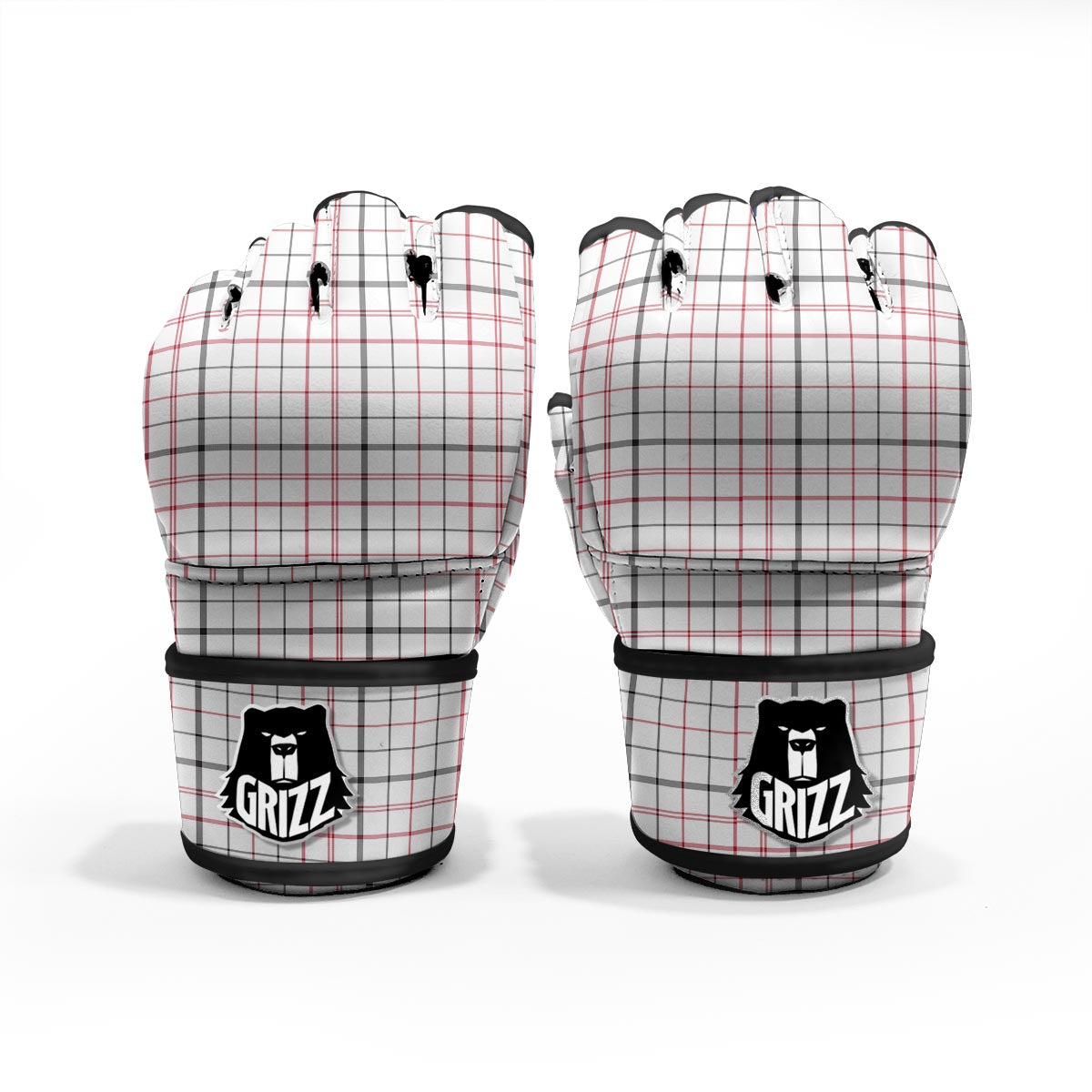 Tattersall White And Red Print Pattern MMA Gloves-grizzshop