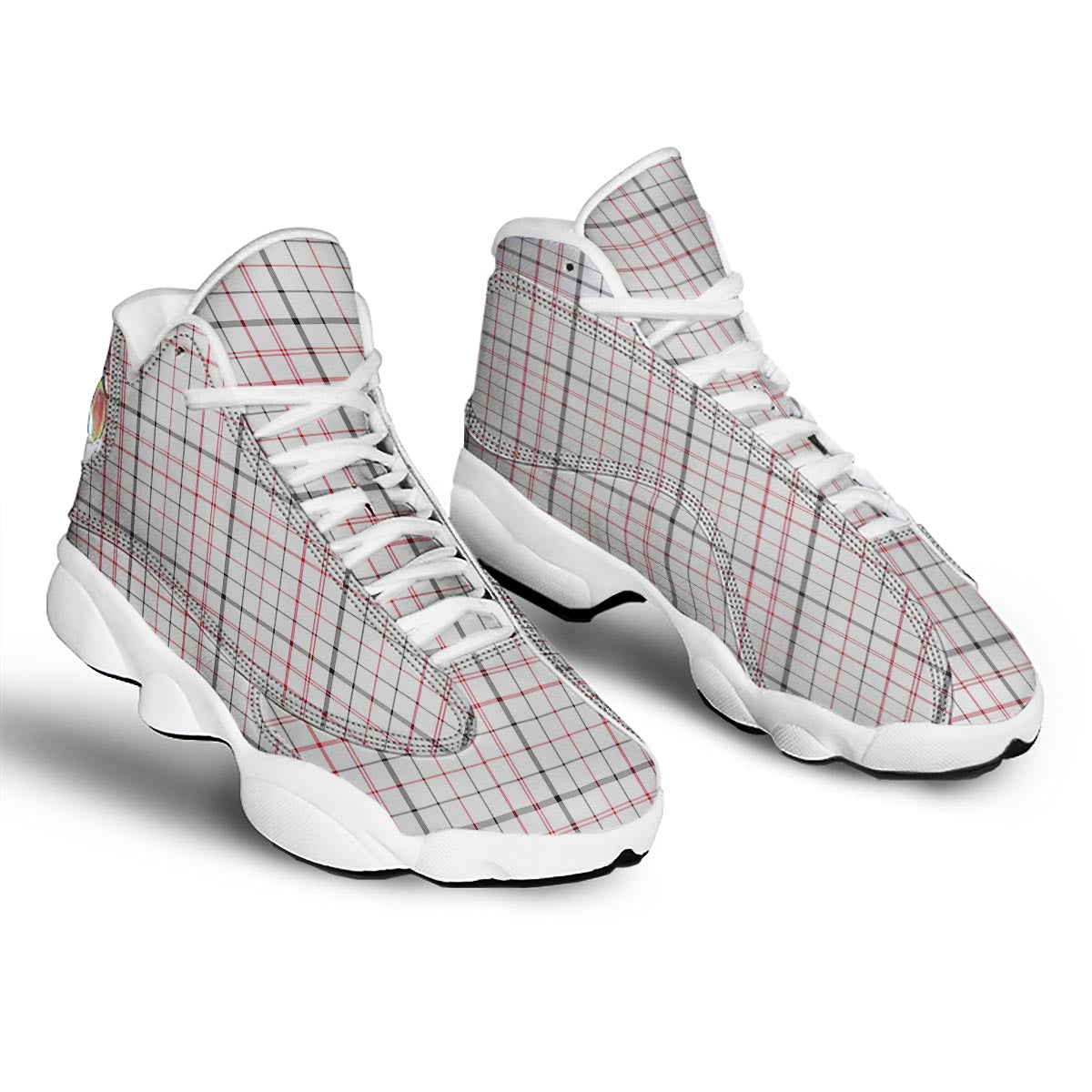 Tattersall White And Red Print Pattern White Basketball Shoes-grizzshop