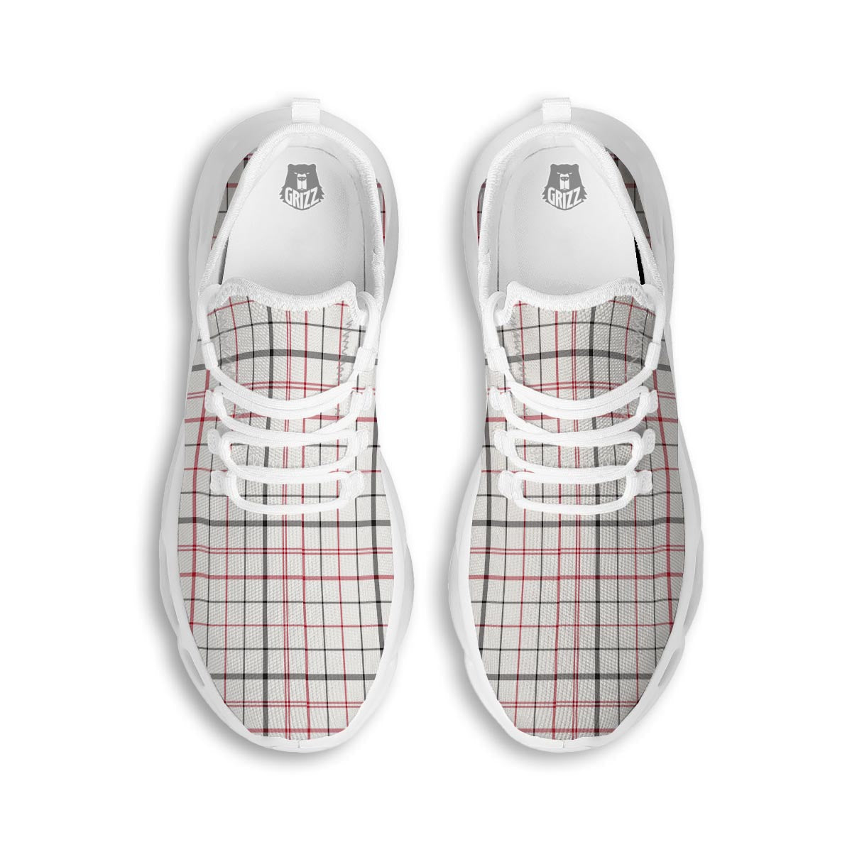 Tattersall White And Red Print Pattern White Running Shoes-grizzshop