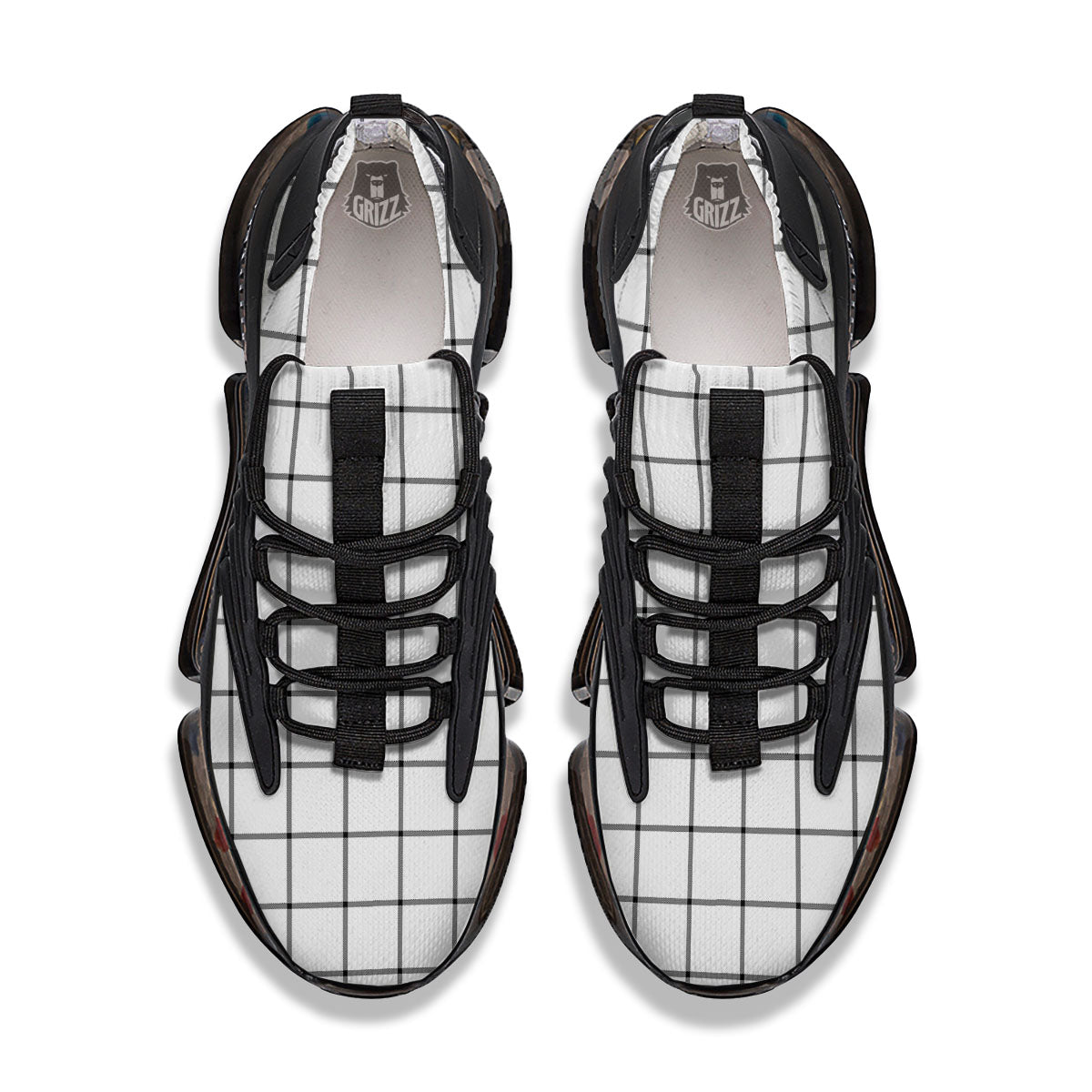 Tattersall White Print Pattern Black Gym Shoes-grizzshop