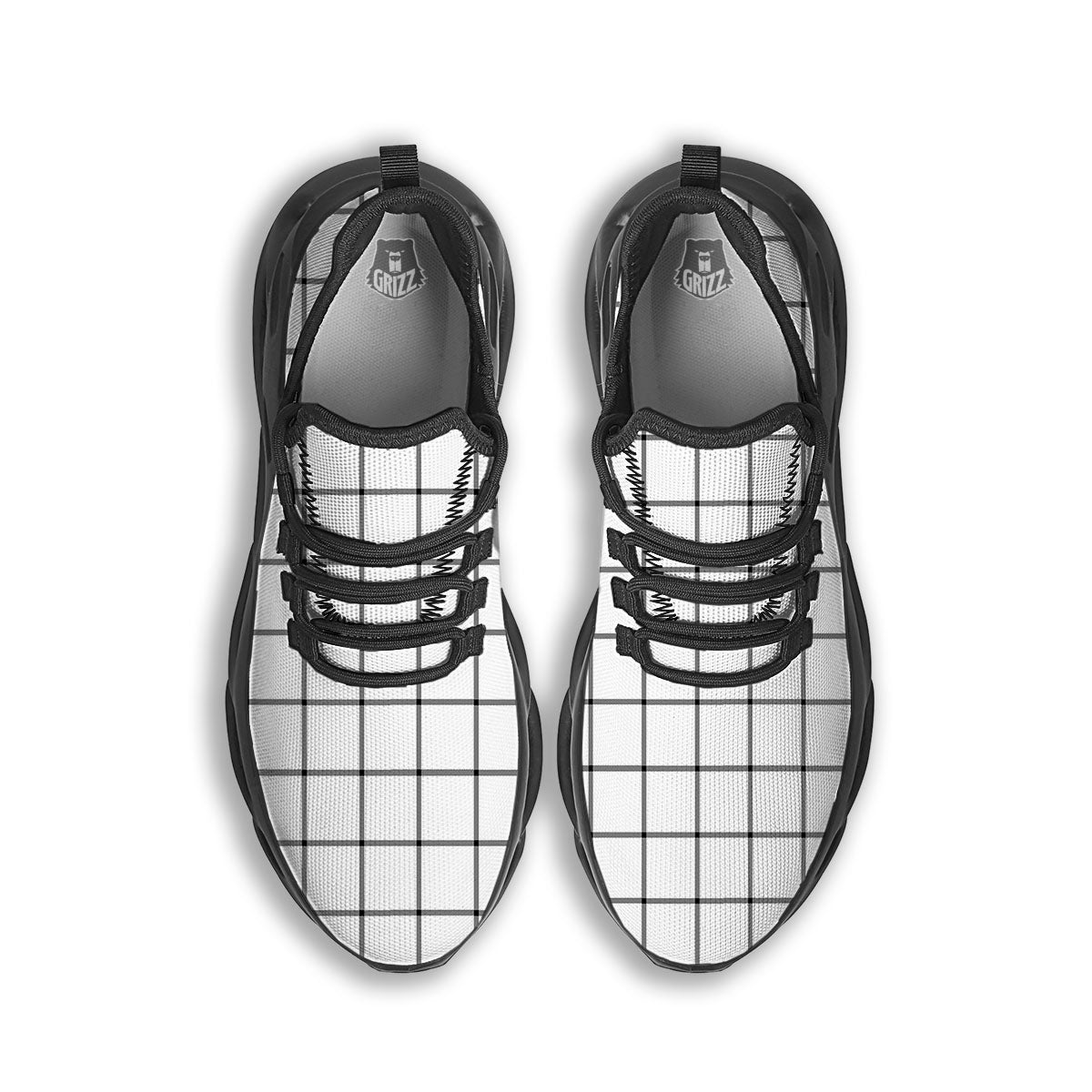 Tattersall White Print Pattern Black Running Shoes-grizzshop