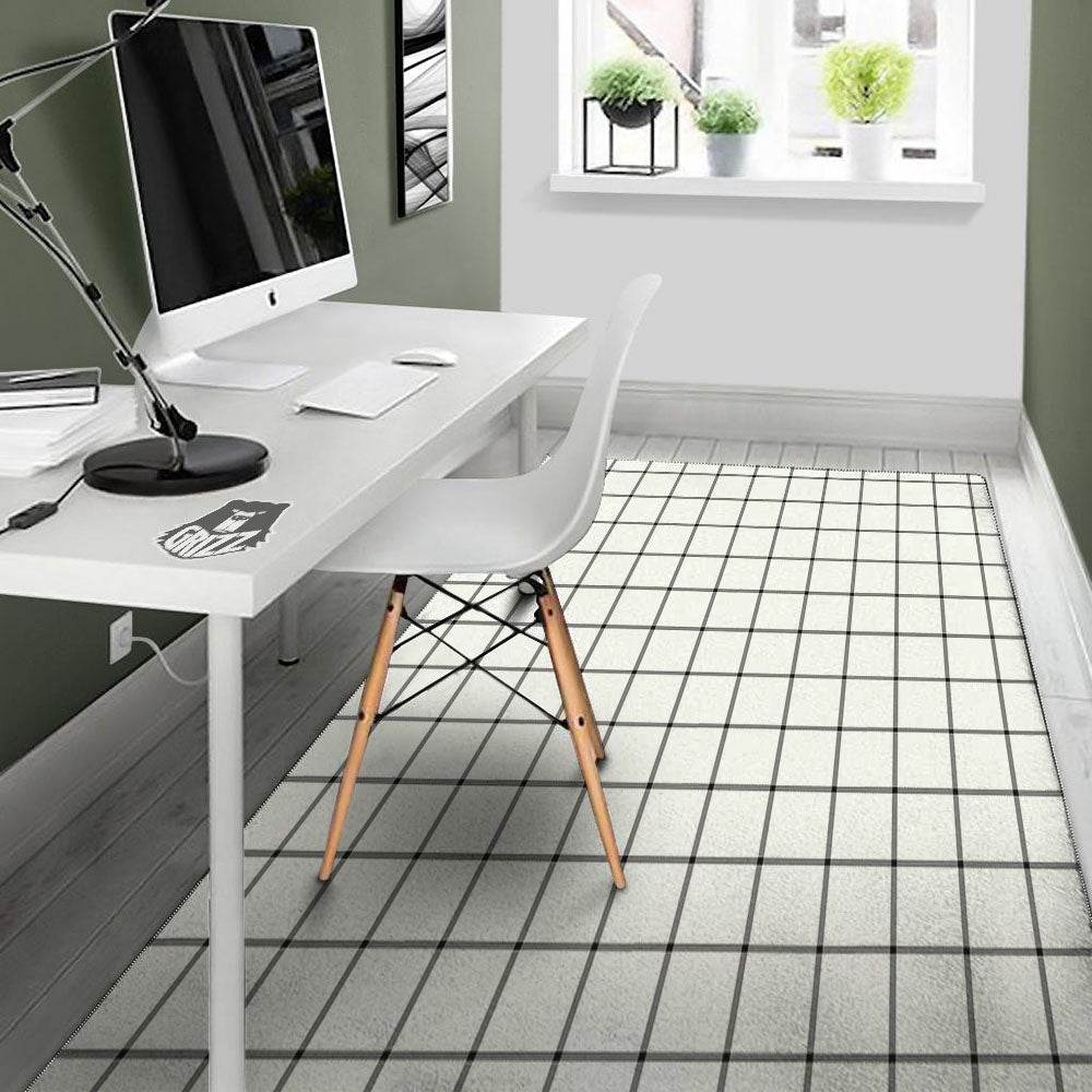 Tattersall White Print Pattern Floor Mat-grizzshop