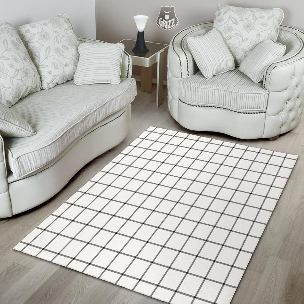 Tattersall White Print Pattern Floor Mat-grizzshop