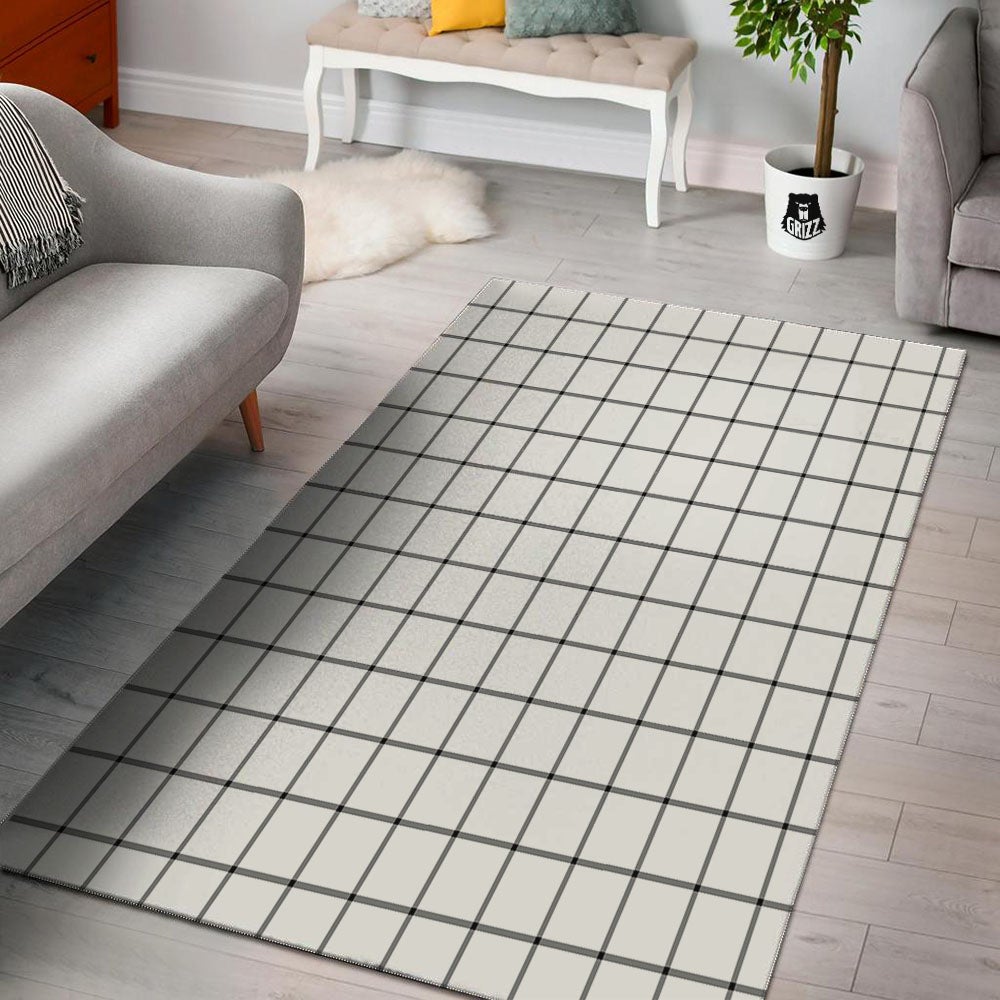Tattersall White Print Pattern Floor Mat-grizzshop