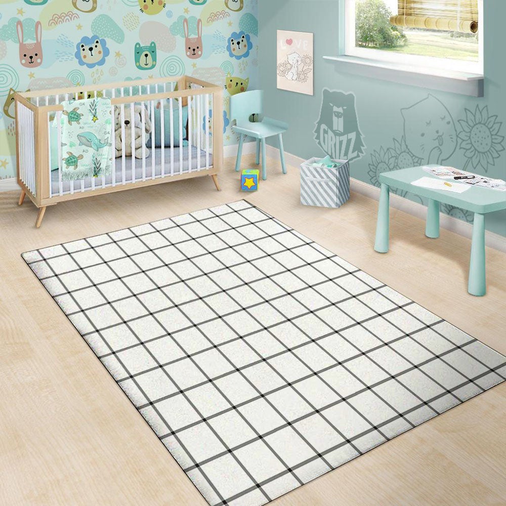 Tattersall White Print Pattern Floor Mat-grizzshop