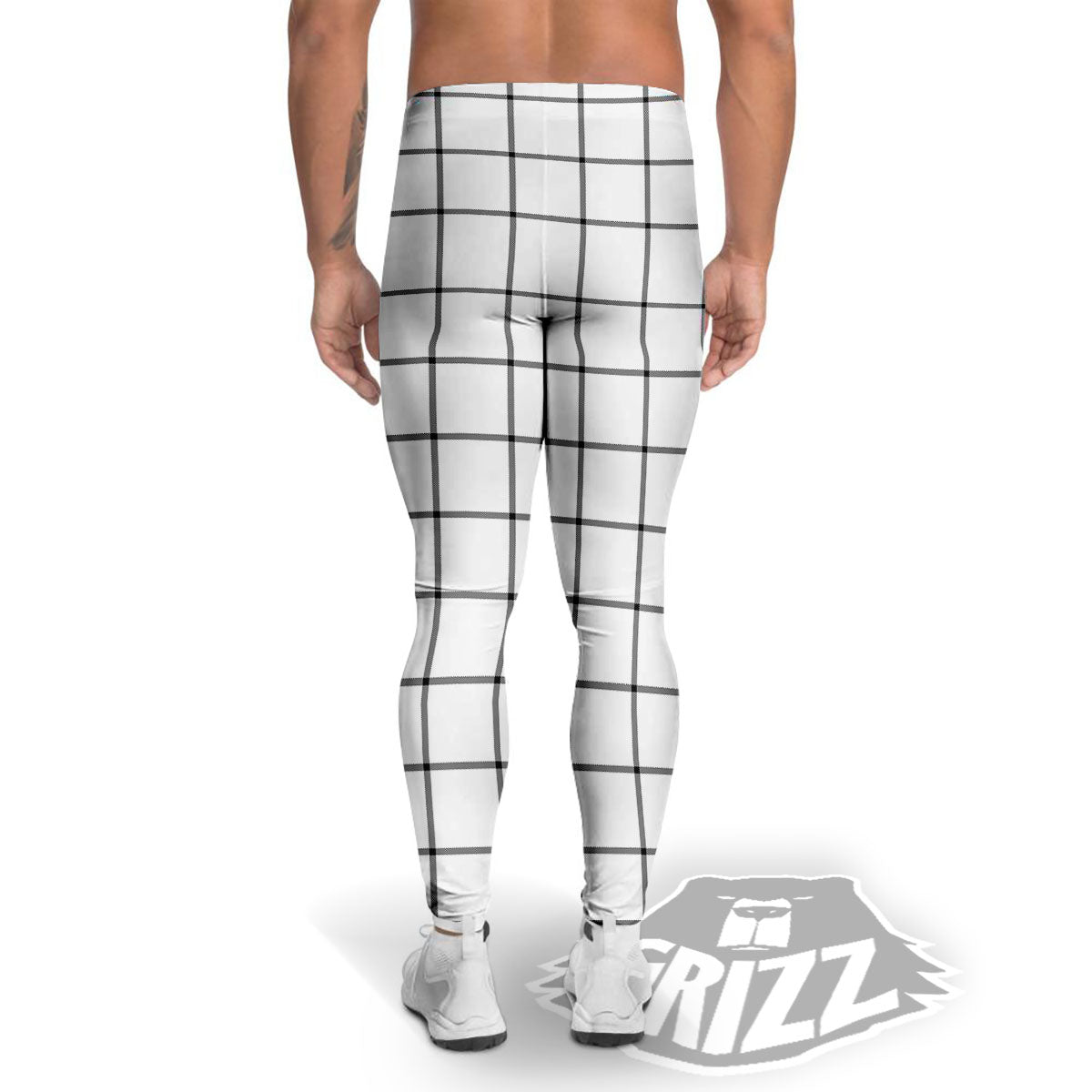 Tattersall White Print Pattern Men's Leggings-grizzshop