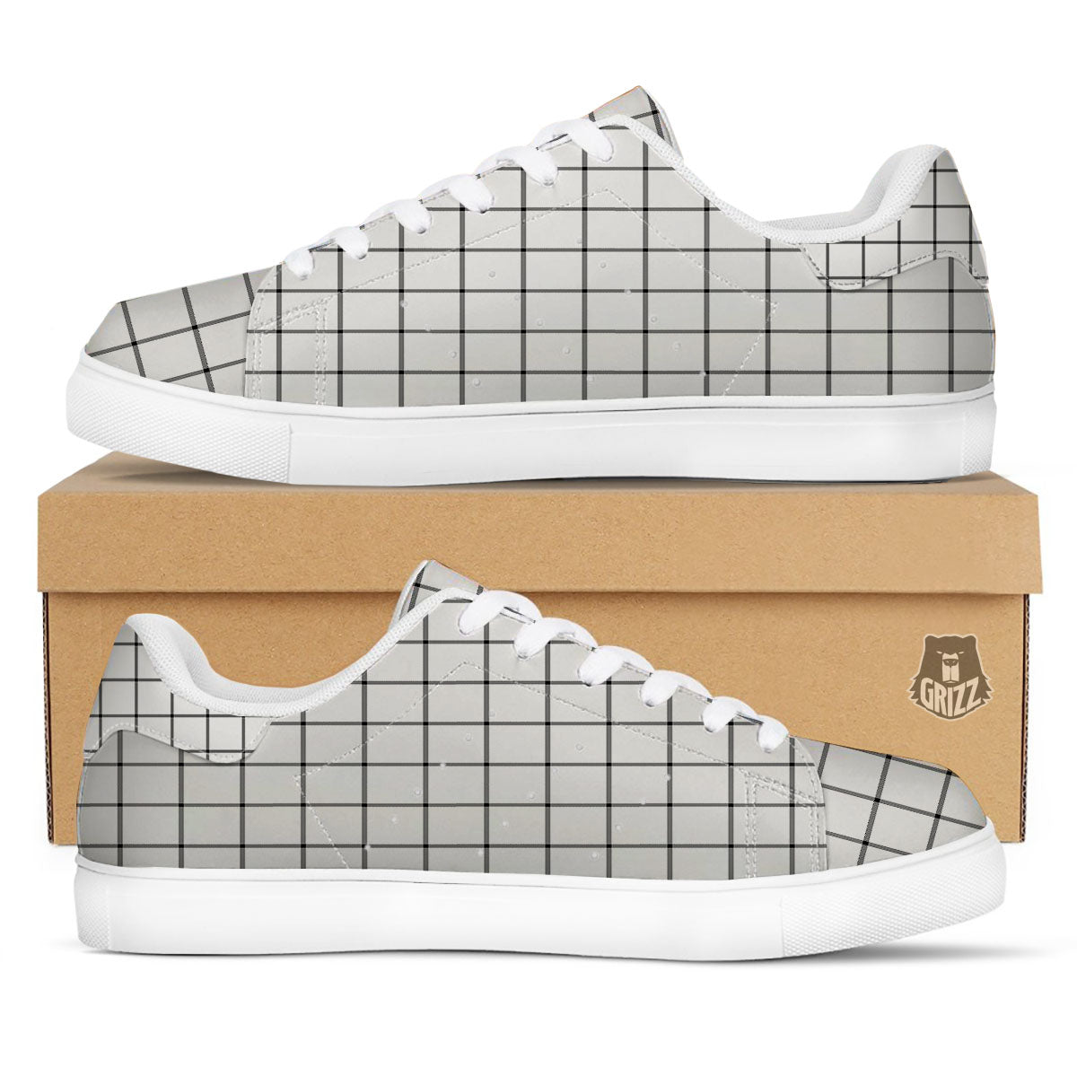 Tattersall White Print Pattern White Low Top Sneakers-grizzshop