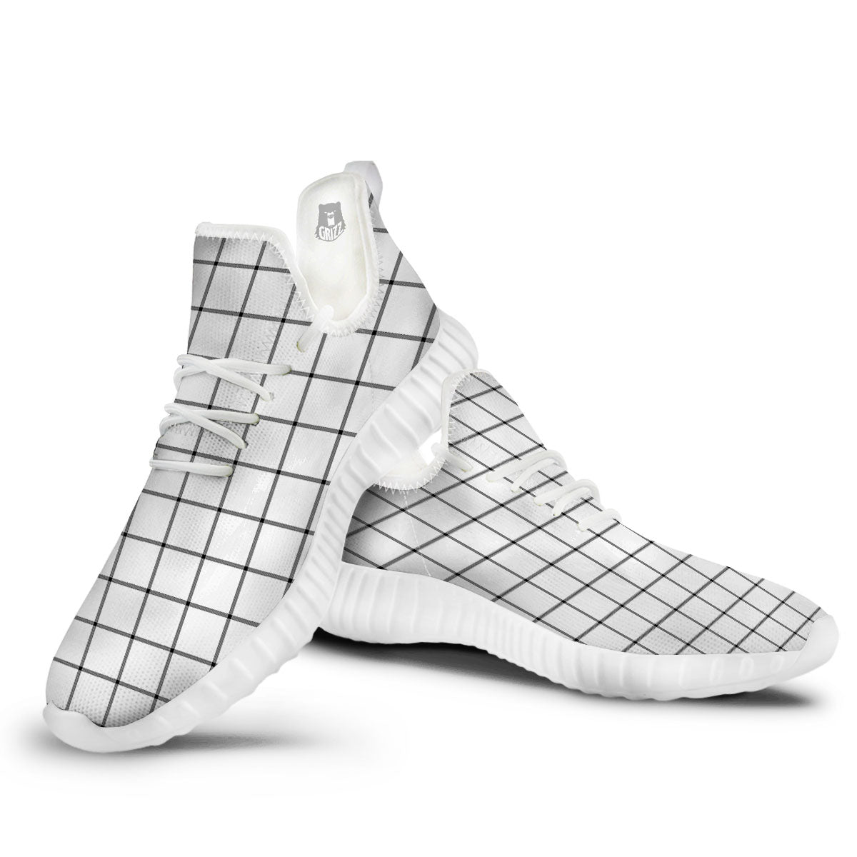 Tattersall White Print Pattern White Walking Shoes-grizzshop