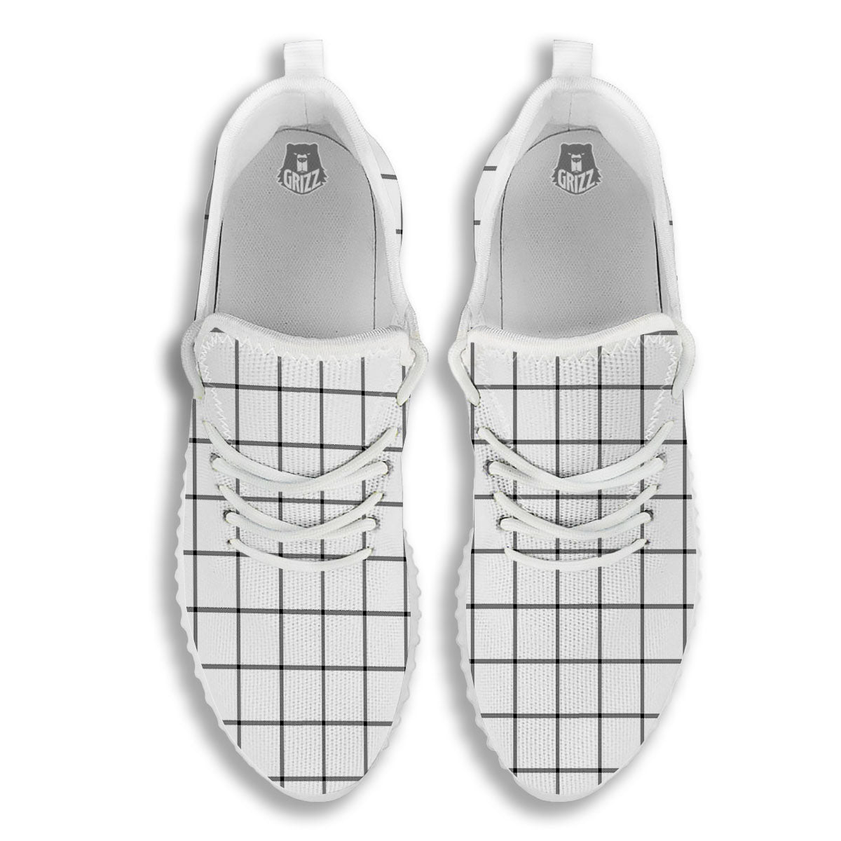 Tattersall White Print Pattern White Walking Shoes-grizzshop