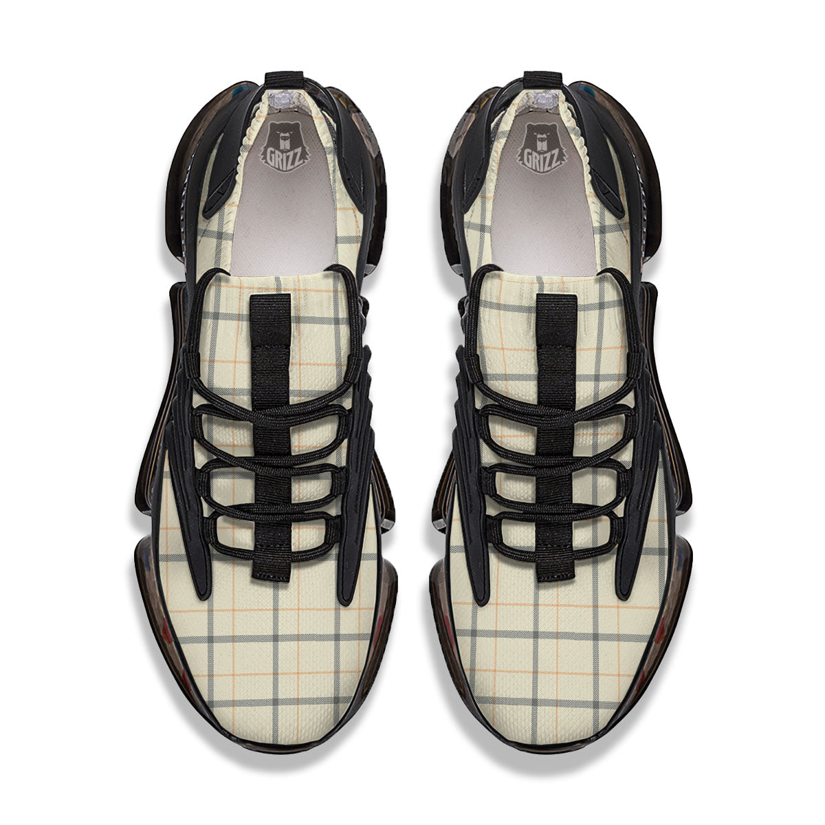 Tattersall Yellow And Beige Print Pattern Black Gym Shoes-grizzshop