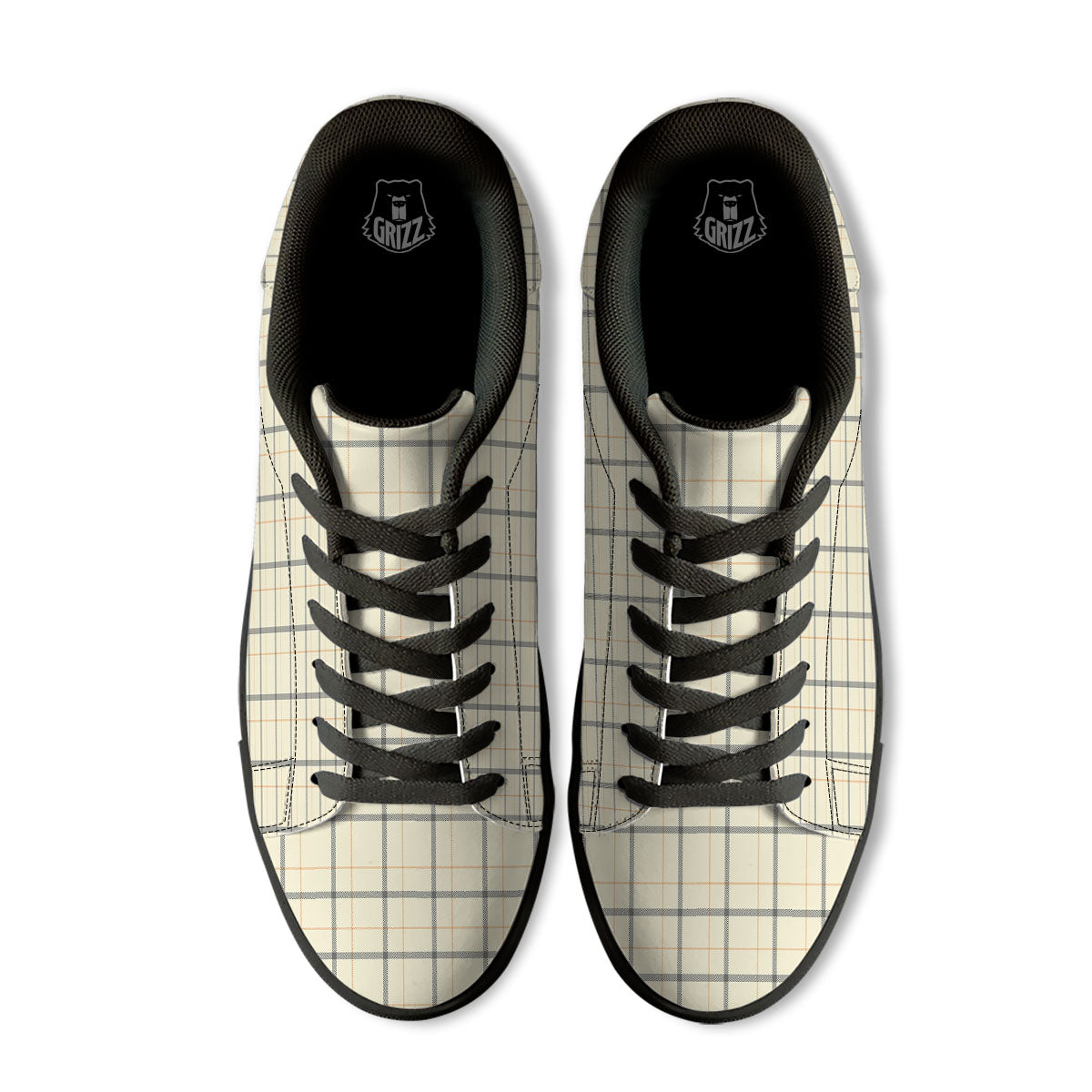 Tattersall Yellow And Beige Print Pattern Black Low Top Sneakers-grizzshop