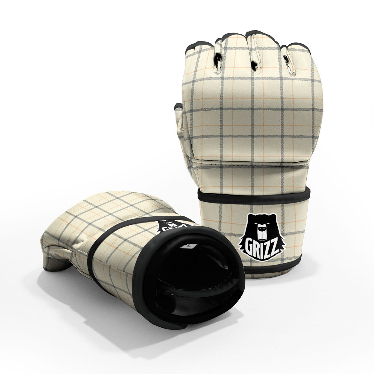 Tattersall Yellow And Beige Print Pattern MMA Gloves-grizzshop