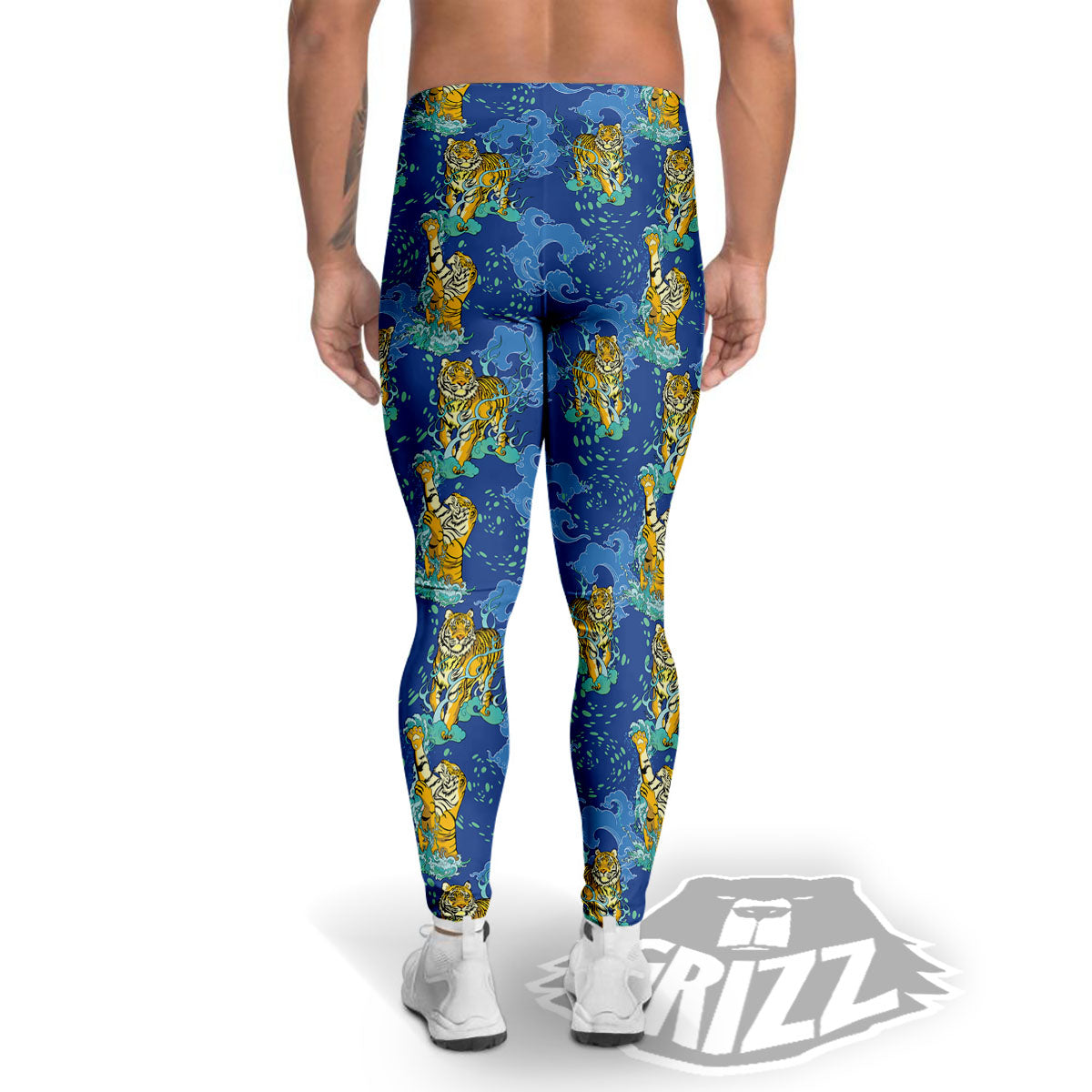 Tattoo Blue Tiger Print Pattern Men's Leggings-grizzshop