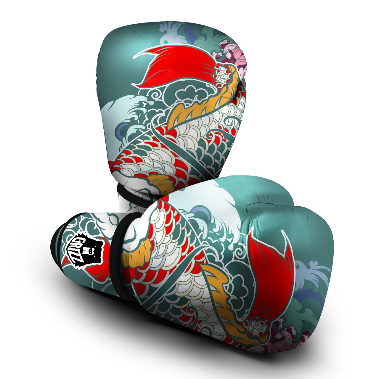 Tattoo Japanese Koi And Flower Print Boxing Gloves-grizzshop