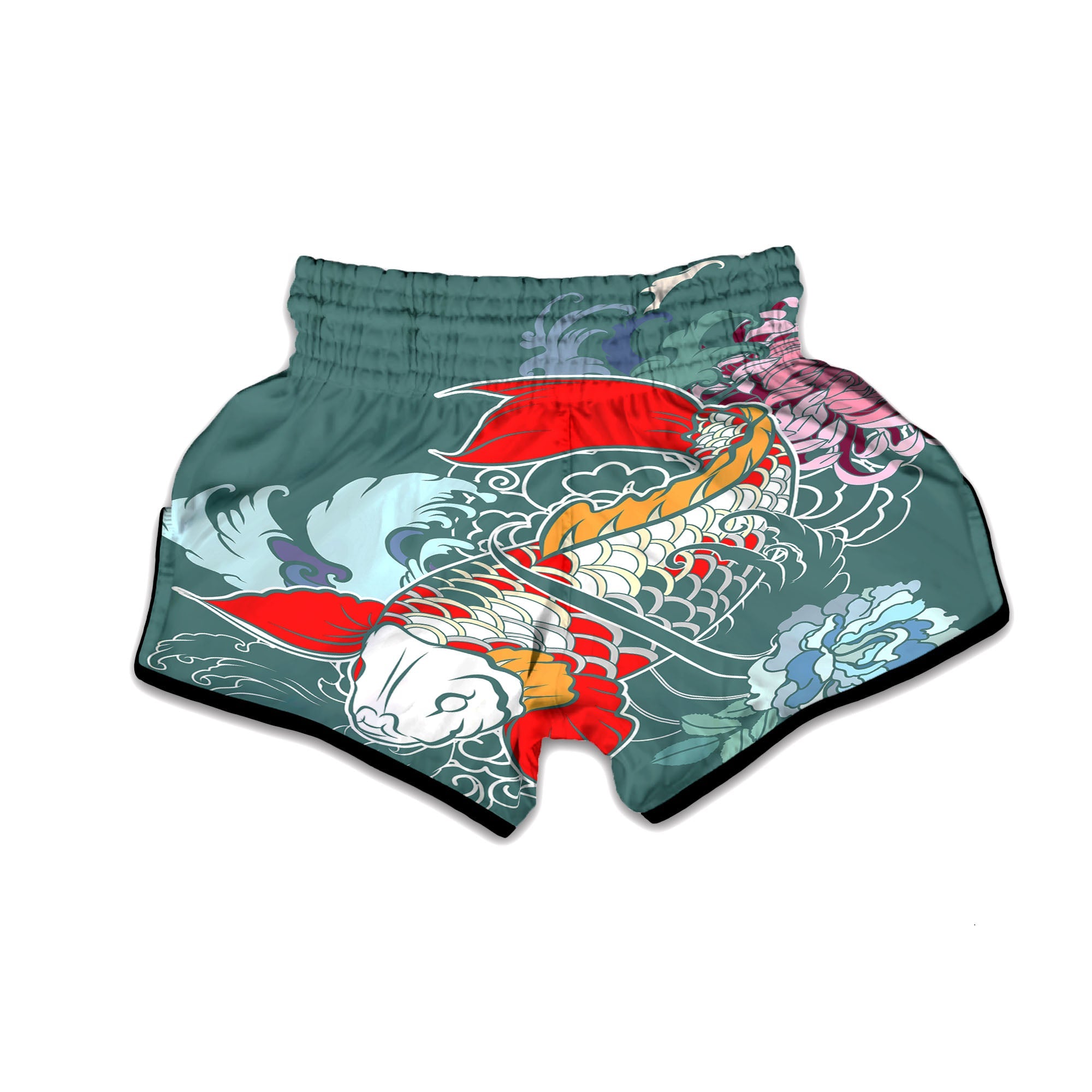 Tattoo Japanese Koi And Flower Print Muay Thai Boxing Shorts-grizzshop