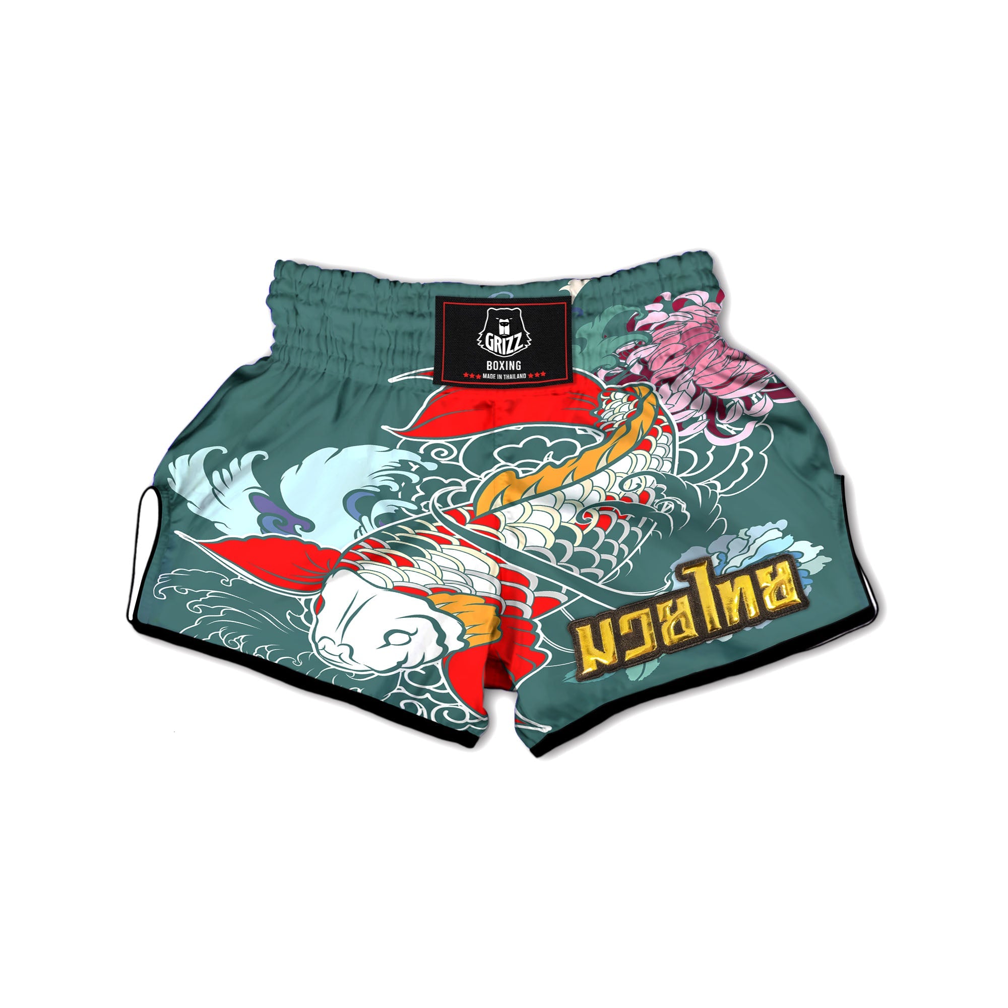 Tattoo Japanese Koi And Flower Print Muay Thai Boxing Shorts-grizzshop