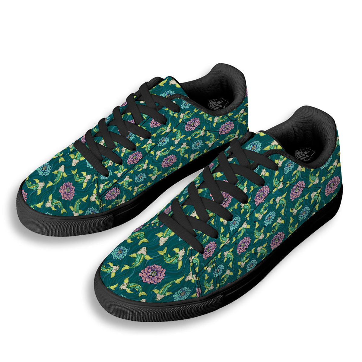 Tattoo Koi Carp Japanese Print Pattern Black Low Top Sneakers-grizzshop
