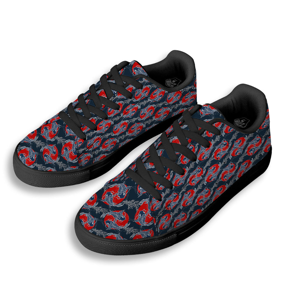 Tattoo Koi Fish Japanese Print Pattern Black Low Top Sneakers-grizzshop