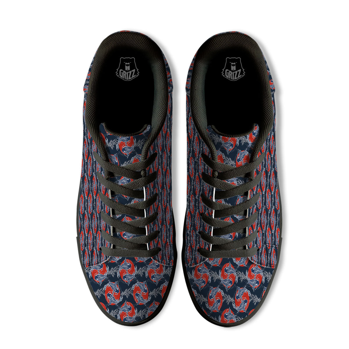 Tattoo Koi Fish Japanese Print Pattern Black Low Top Sneakers-grizzshop